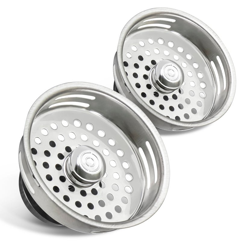 HIGHCRAFT 9843-2 Stainless Steel Kitchen Sink Strainer Basket Replacement for Standard Drains (3-1/2 Inch) -Universal Style Rubber Stopper (Pack of 2) - Image 1